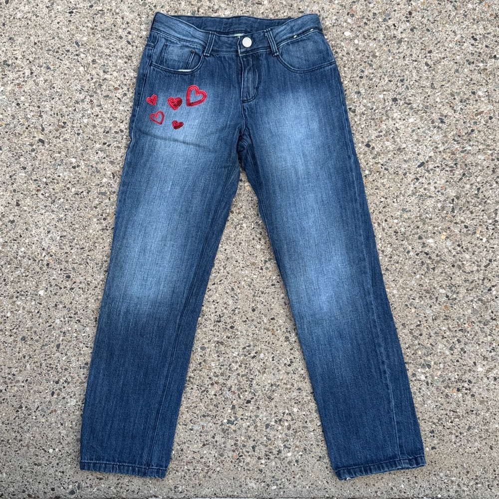 Gymboree Girls Boyfriend Jeans Size 8 Sequin Heart Medium Wash NWOT
